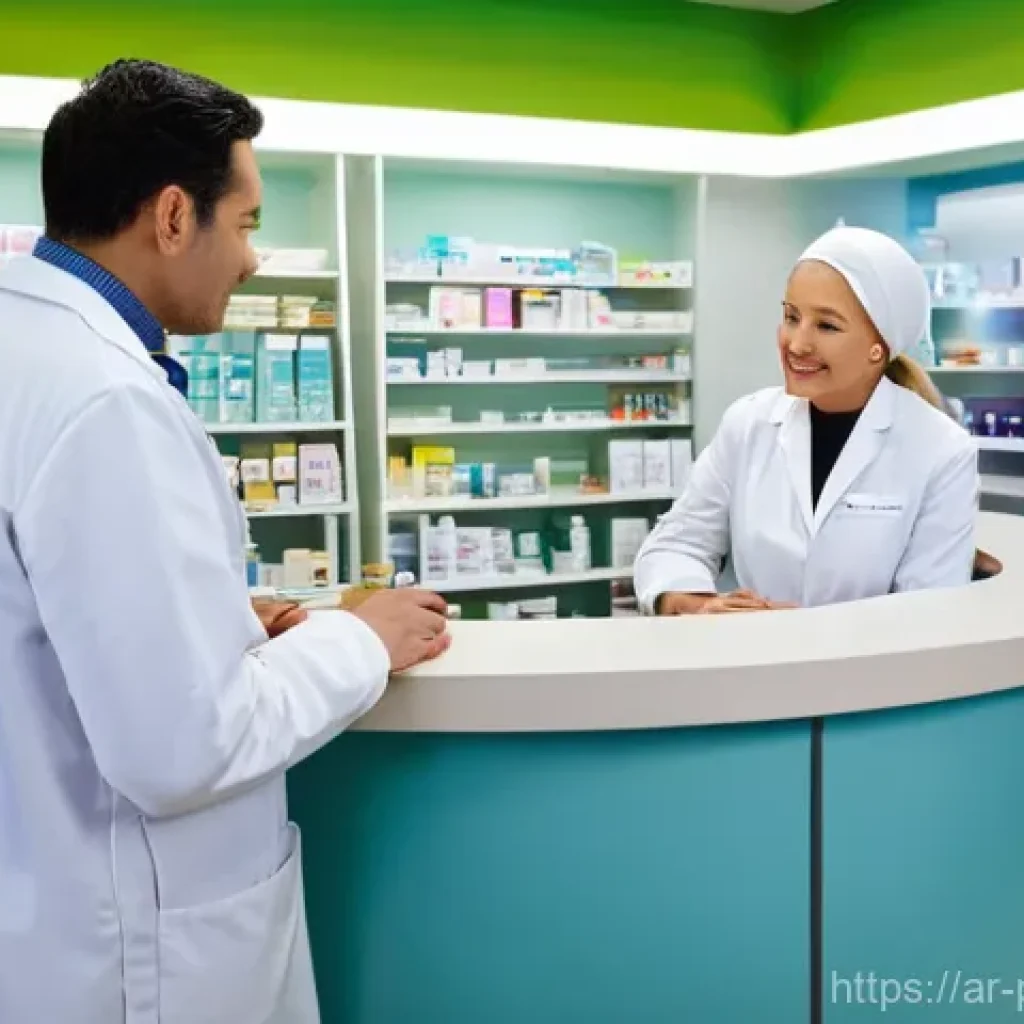 약사 약국 내 고객 서비스 개선 - **Prompt: A compassionate male pharmacist, in his late 40s, with a gentle smile and reassuring eyes,...