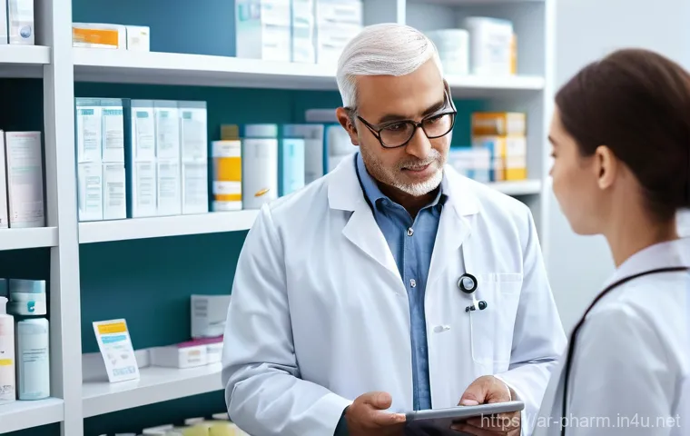 약사 조제 실무 강의 추천 - **Clinical Pharmacist Patient Consultation in a Modern Hospital**
"A confident female Arab pharm...