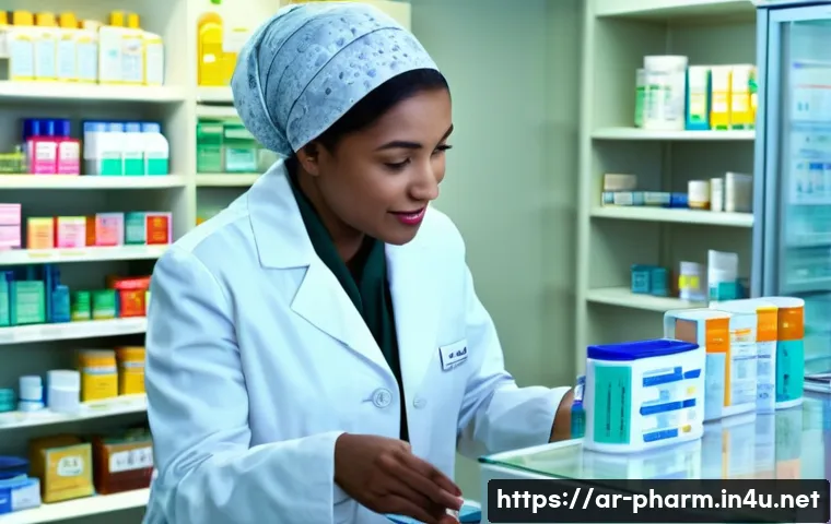 약사들이 주의할 약물 보관법 - **Prompt:** "A brightly lit, clean, and modern pharmacy interior. A professional female pharmacist, ...